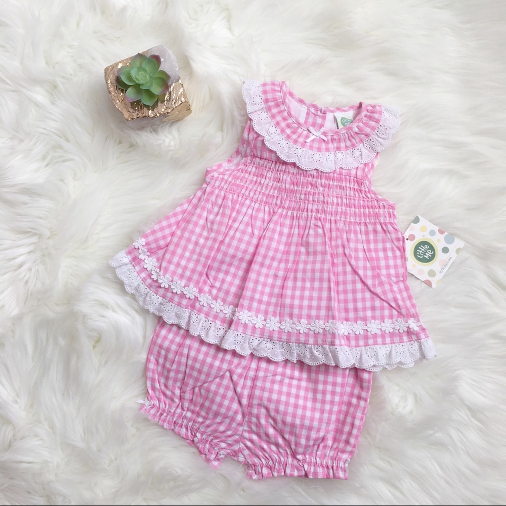 Pink Gingham Lace Two Piece Outfit Little Me NWT